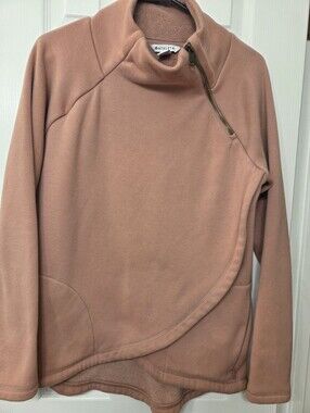 Athleta Women's Medium Blush Zip-Neck Pullover Plush Sweater Thumb Slots EUC